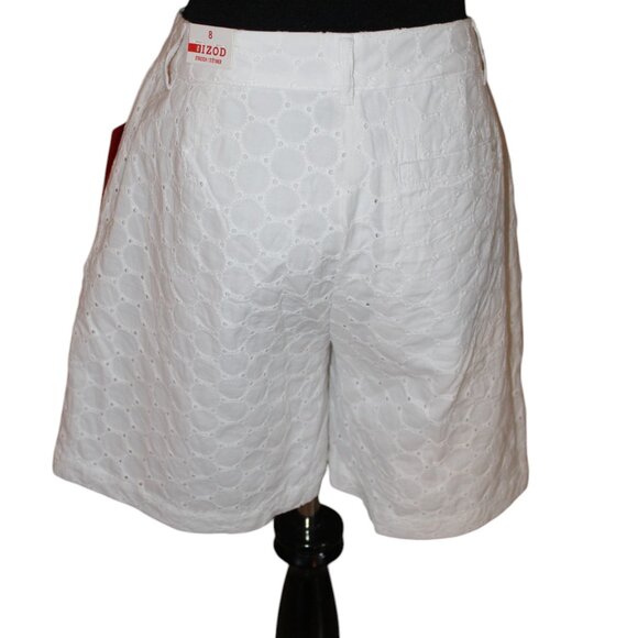 Izod White Embroidered Fabric Lined Zip Button Shorts, Size 8 NWT's - Picture 8 of 15